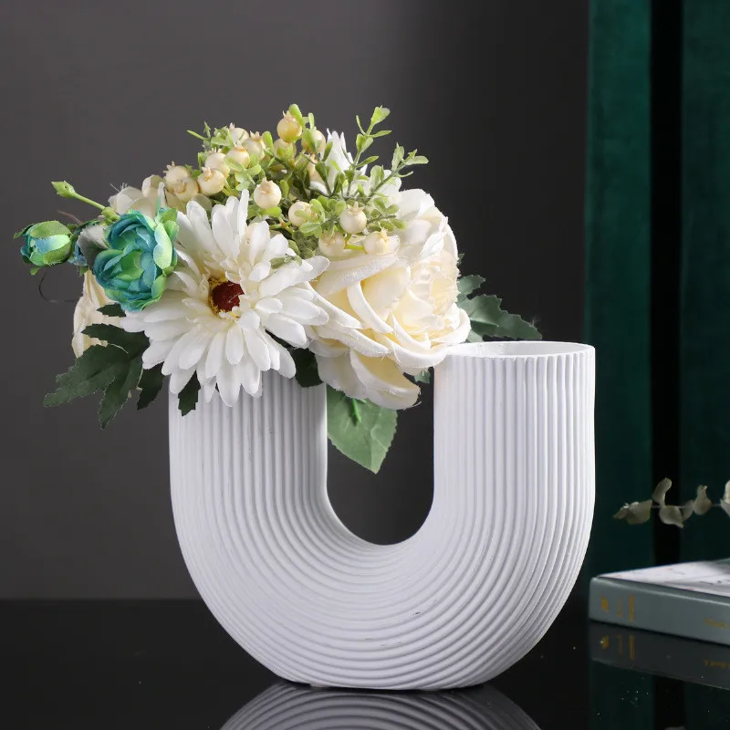 CAPIRON Resin U Shape Vase Nordic Style Modern Art Plower Arrangement Pot Decor for Home Balcony Living Room New House Gift 6