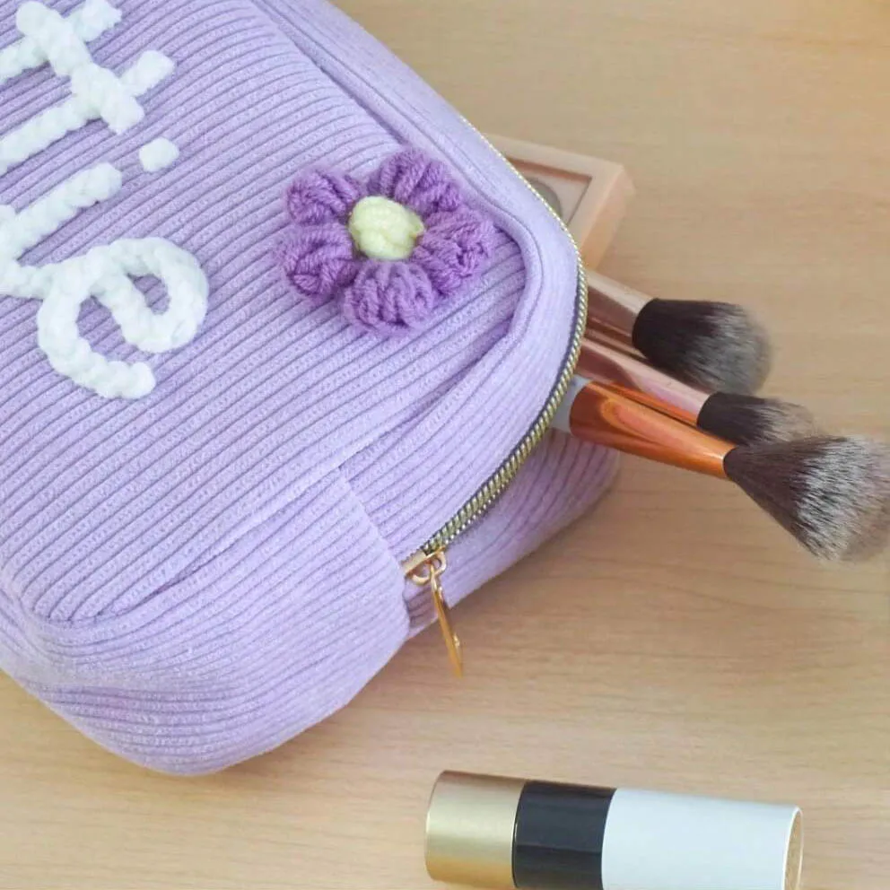 Personalized Yarn Name Makeup Custom X-Large Corduroy Travel Toiletry Bags, Handmade Cosmetic Bag, Gift Pouch, Girls B_voghion.com