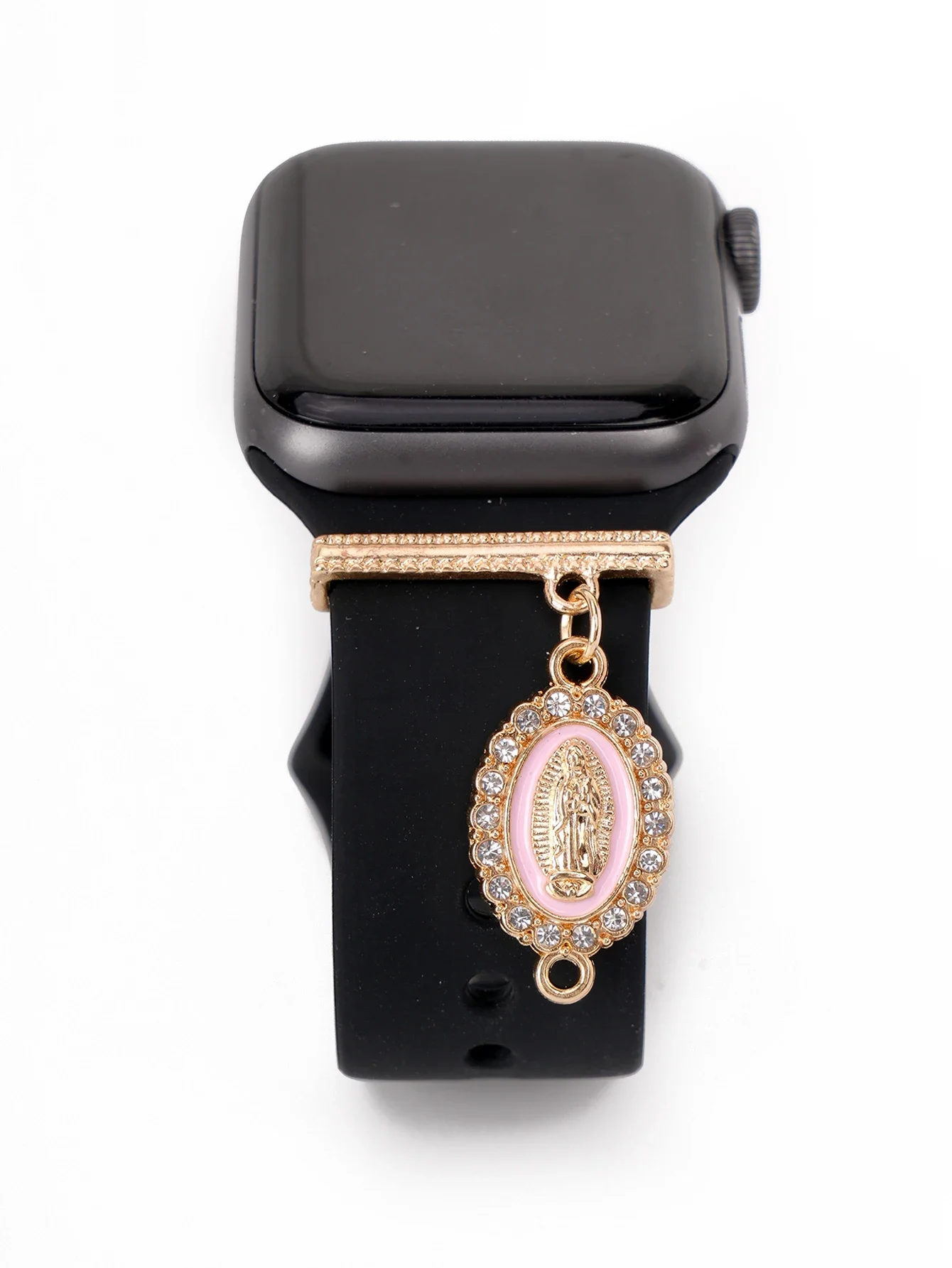 2023 Sparkling Strass Virgin Mary Watch Band Charm Decorazione Anello Per Apple Watch Bands Accessori Series