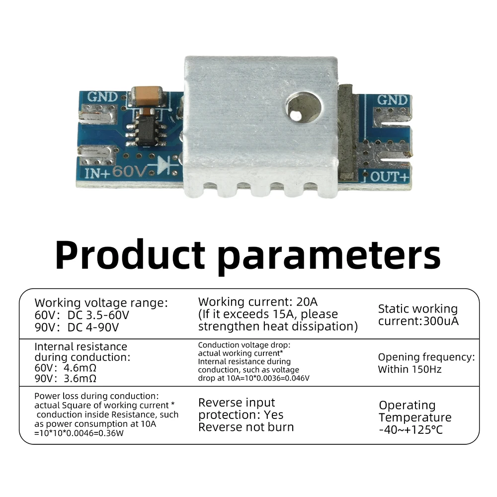 Modulo Diodo Ideale 20A DC 4-90V ad Alta Corrente Anti-Riflusso per Sistemi di Ricarica Solare e di Backup - Image 4