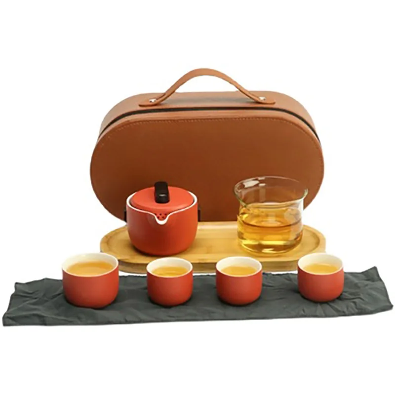 Ceramic Portable Travel Outdoor Tea Set, Teaware, Chinese Kungfu Teapot, Tea Cup, Pot Kettle for Red Wedding, Newlywed Souvenir