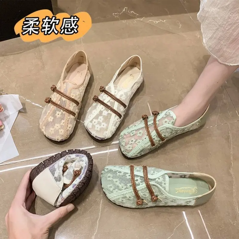 2023 Newly Square Toe Women's Flats Designer Cutout Shoes Ladies Wide Fit Soft Moccasins Female Driving Sneakers Breathable New