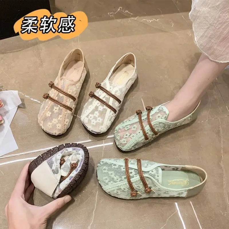 

2023 Newly Square Toe Women's Flats Designer Cutout Shoes Ladies Wide Fit Soft Moccasins Female Driving Sneakers Breathable New