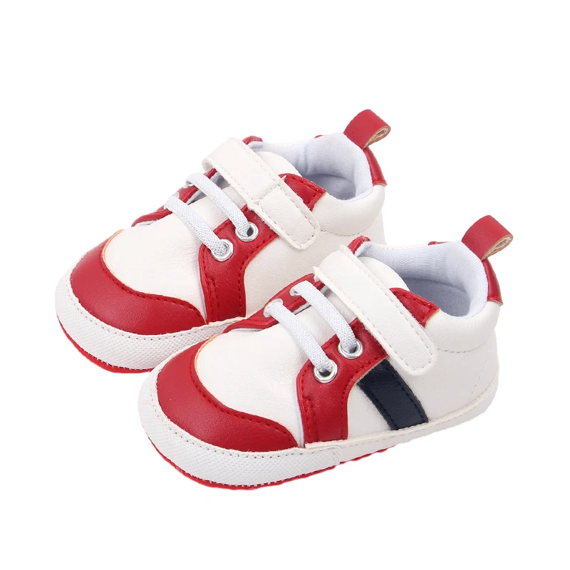 BeQeuewll Infant Baby Boys Sneakers Stripe PU Leather Anti-Slip Soft Sole Prewalker Toddler First Walker Shoes For 0-18 Months