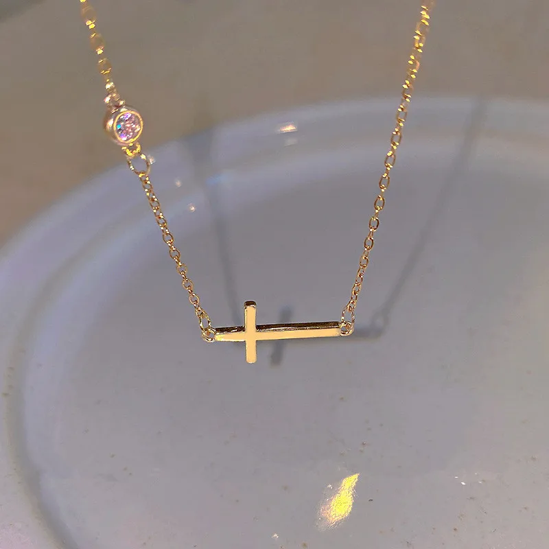 Fashion Trend Stainless Steel Cross Zircon Necklace Women Jewelry Party Premium Gift women jewelry
