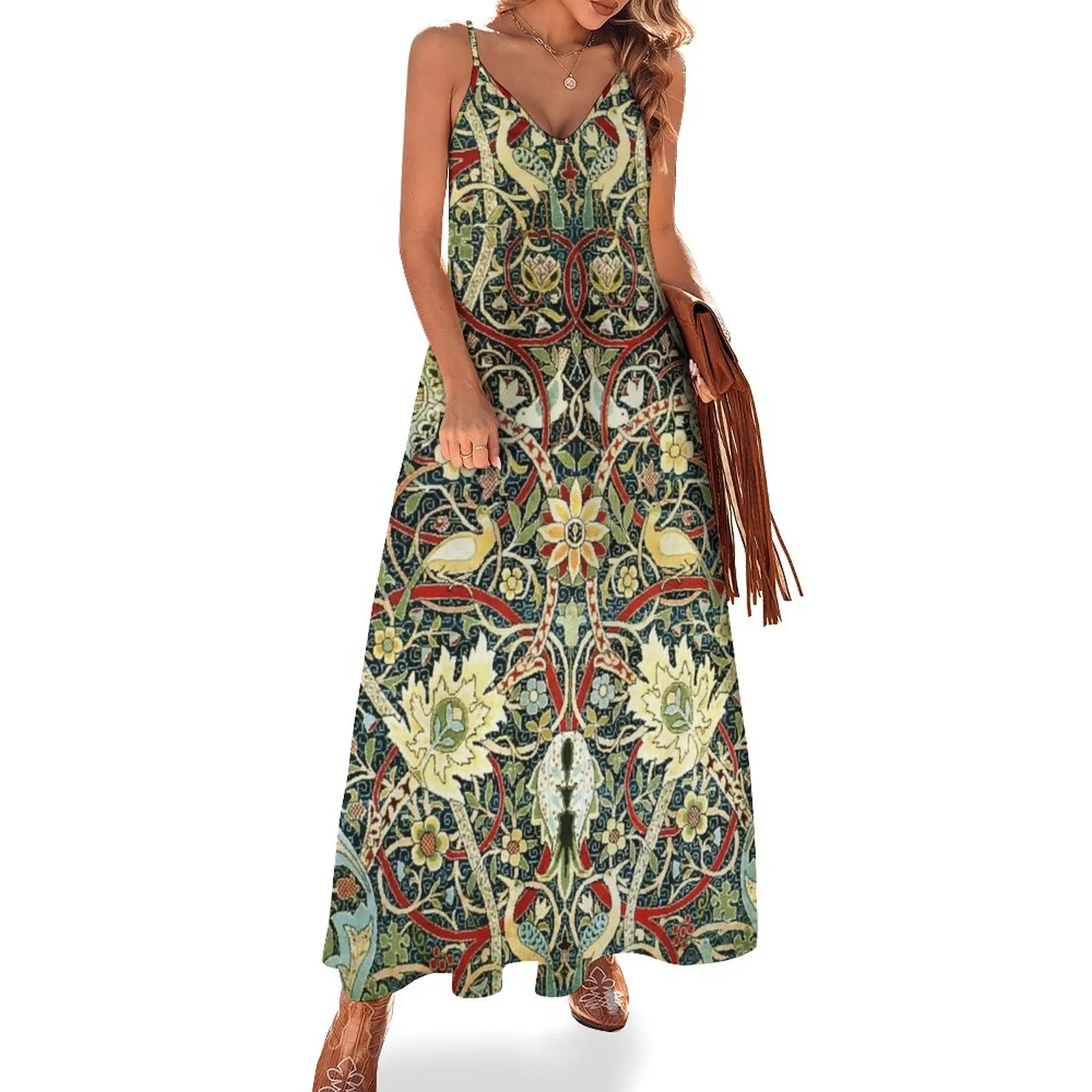

William Morris Bullerswood Antique Rug Print Sleeveless Dress purple dress Clothing dress women summer 2023