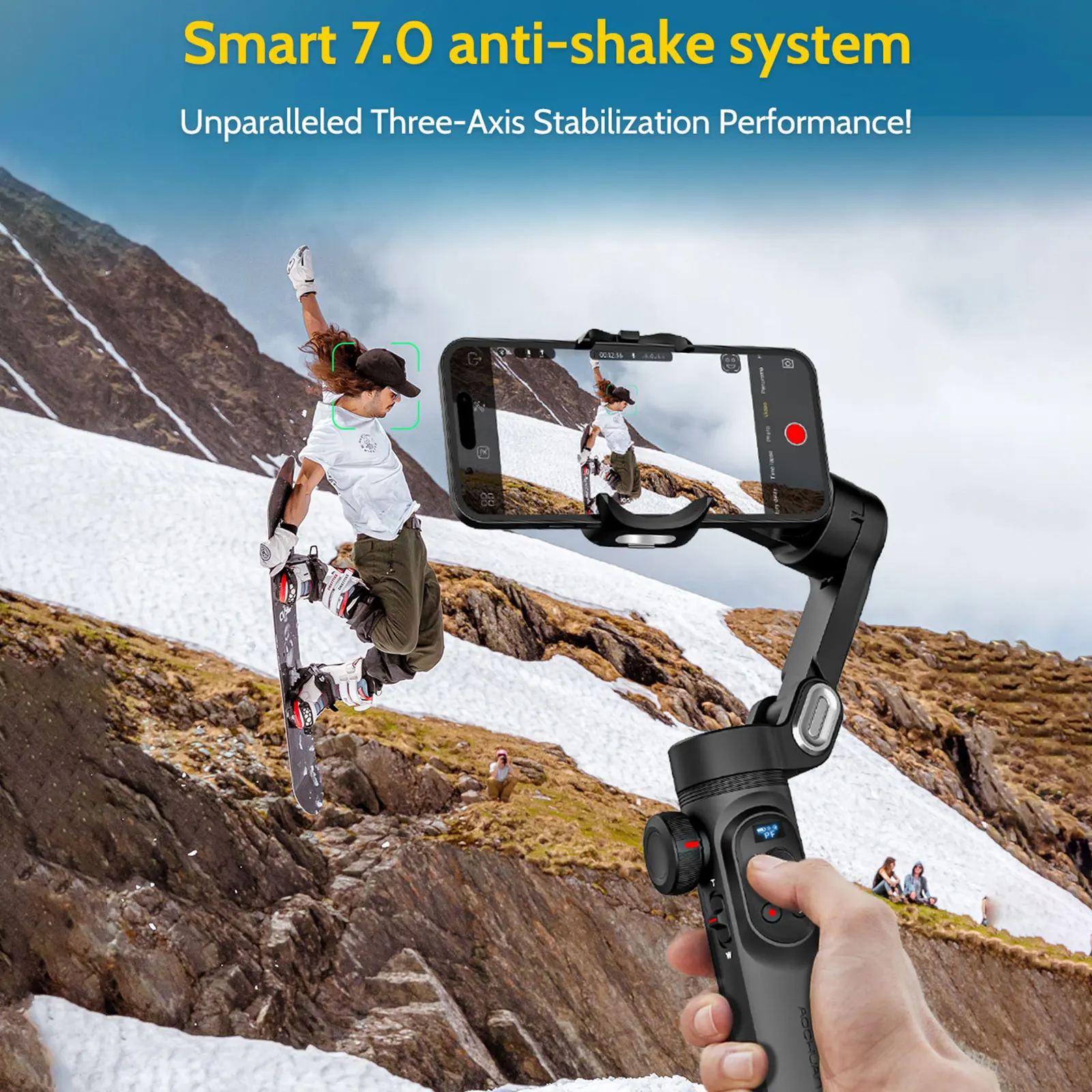 AOCHUAN Smart XPro Smartphone Gimbal Stabilizer LED Lights OLED ScreenThree Axis Gimbal Gesture Controls for Android and iPhone 3