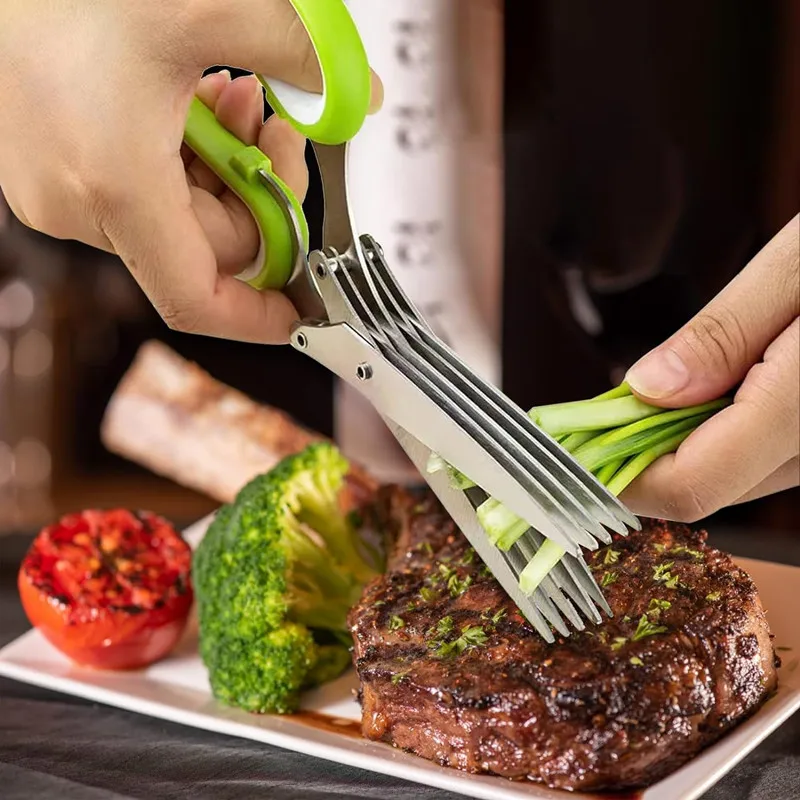 Description Picture 6 of itemMultifunctional 5 Layers Stainless Steel Knives Kitchen Scissors Scallion Cutter Herb Laver Spices Cook Cut Shredders & Slicers