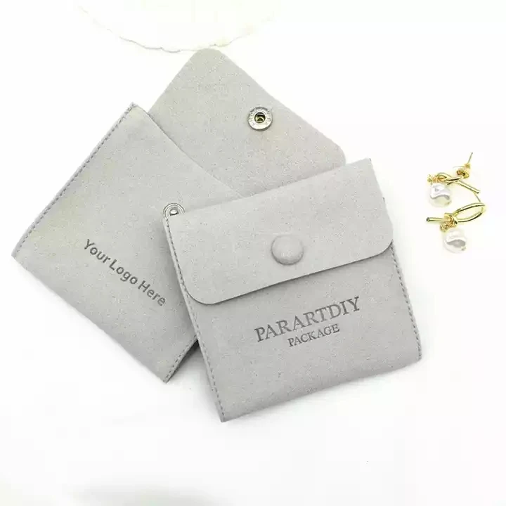 

SheepSew 8x6cm gray small gift pouch fashion microfiber jewelry bag with button