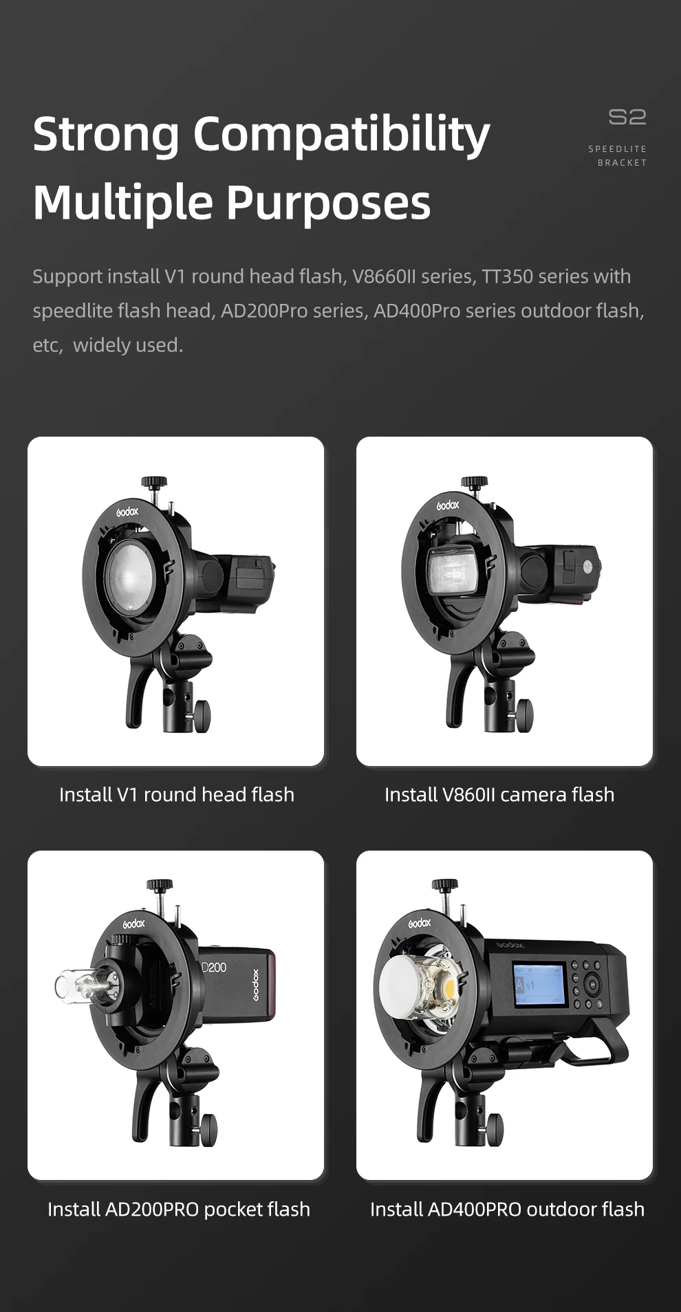 S2 Bowens Mount Flash S-type Holder Bracket for V1 V860II AD200 AD400PRO Speedl