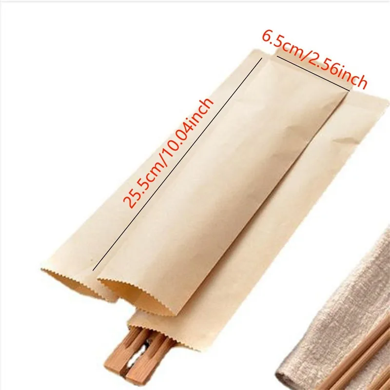 100pcs/pack Disposable Kraft Paper Chopstick Set Chopstick Paper Bag Food Touchable Material Generous Simple