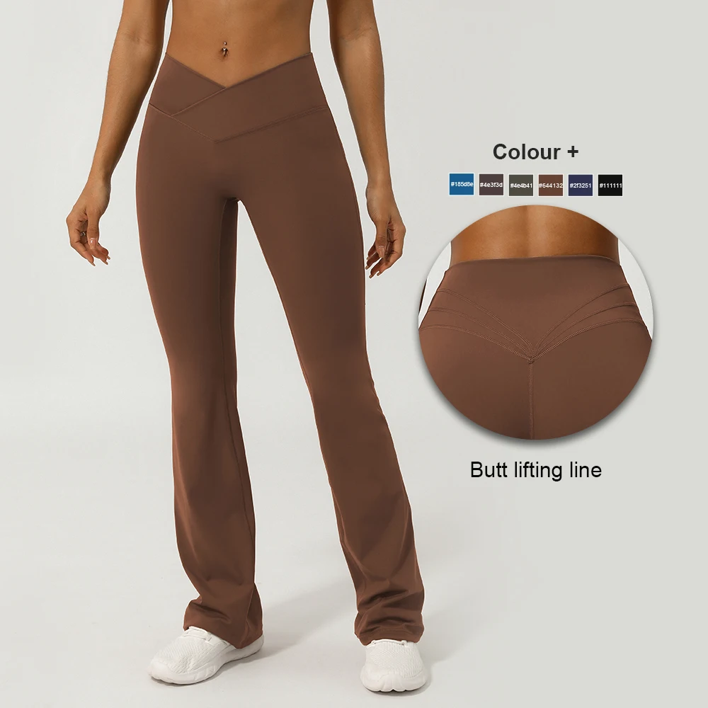 V-Cross Fitness Flare Pants Lifting Buttocks Cross Waist Yoga Sport Leggings Gym Outdoor Acticewear Workout Wide-Leg Pants 2
