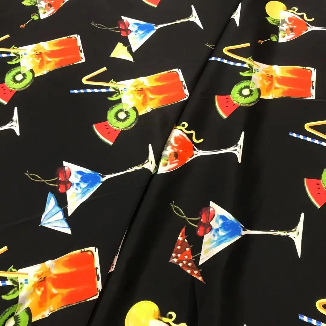 

1 meter 100% Mulberry Silk 20 momme Charmeuse Silk Fabric Wine Glass Printed 140cm 55" wide by the yard XX132