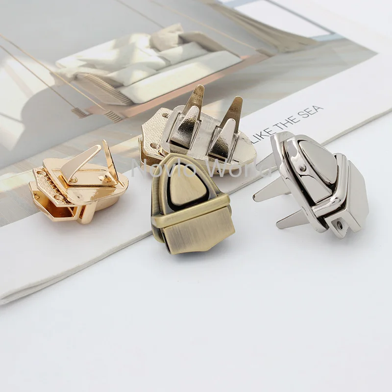 10-30 pieces 5 colors 36X26mm triangle metal leather bag lock push locks for handbags women bag sewing on sell