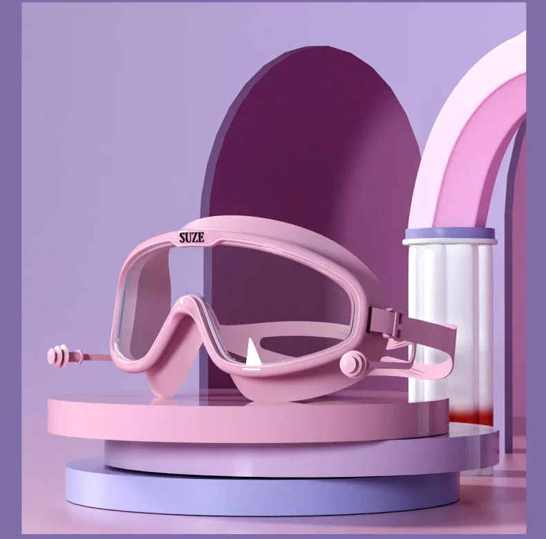 Modische Schwimmbrille mit großem Rahmen, rutschfeste Ohrstöpsel, HD-PC-Linsen, beschlagfrei, weiche Silikondichtung, elegante Aufbewahrungsbox – Detail 12