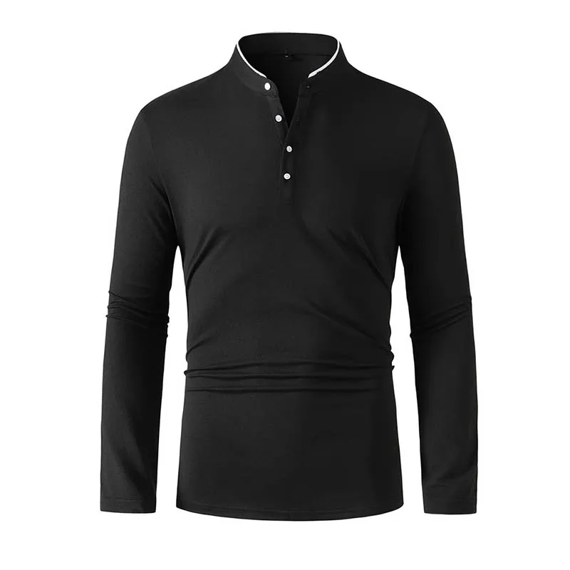 2025 Neues Herren Casual und Modisches Einfarbiges Langarm-T-Shirt mit Stehkragen Sommer Vielseitiges und Bequemes Oberteil – Detail 13