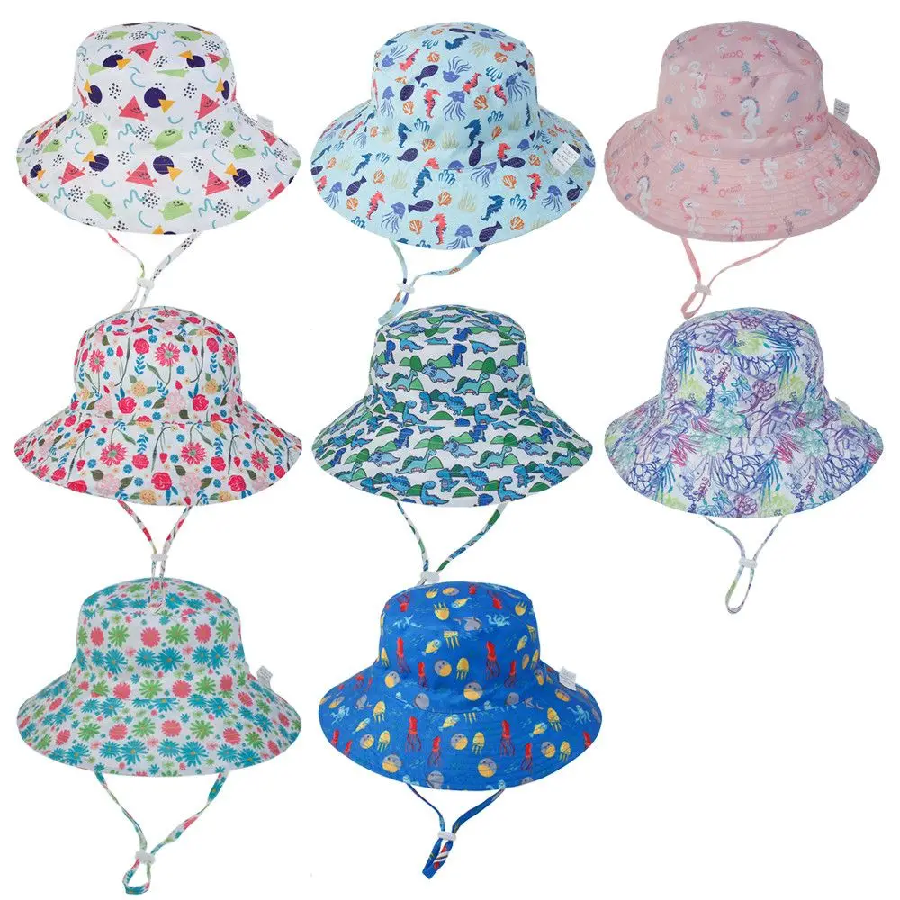 Summer Boys Girls Wide Brim Swimming Hats UV Protection Bucket Hat with Adjustable Chin Strap Beach Cap Baby Sun Hat