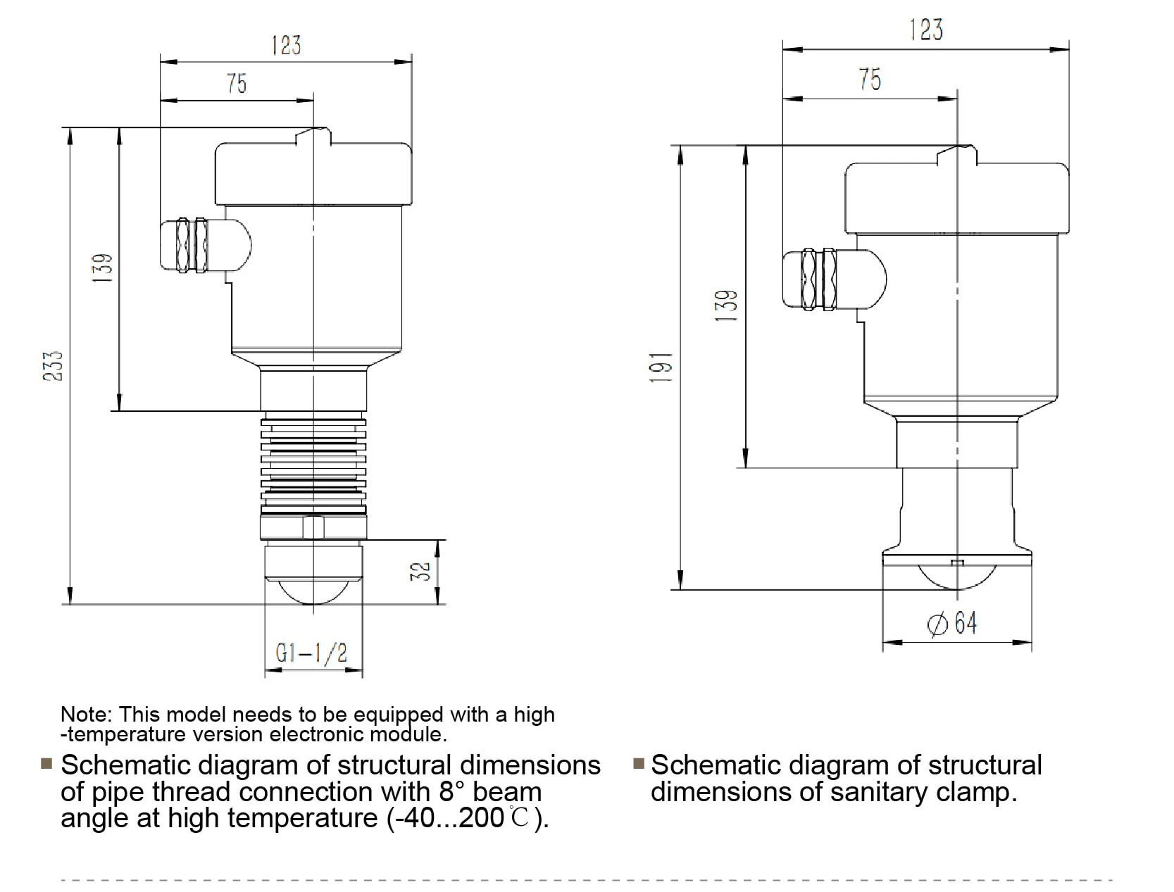 CRL-80 FMCW Radar Level Transmitter 80GHz Radar Level Sensor 35m Non Contact Liq