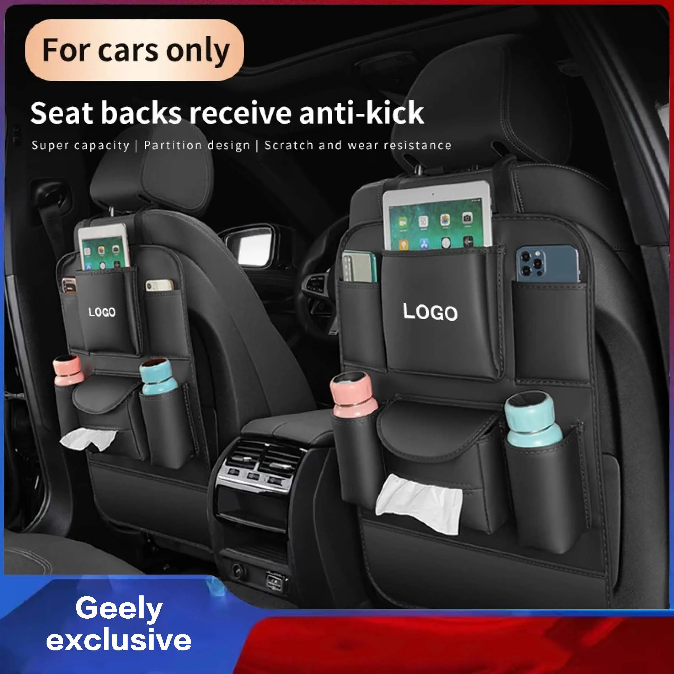 

For Geely Atlas Boyue Borui Coolray Emgrand NL3 EX7 X7 EC7 GX Car Seat Organizer Seat Back Storage Bag Anti-kick Pad Accessories