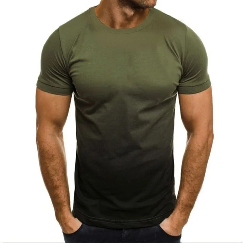 New Summer Men's Casual Loose All-match T-shirt 3D Solid Color Gradient Printing Series Tops Harajuku Round Neck Short-Sleeved