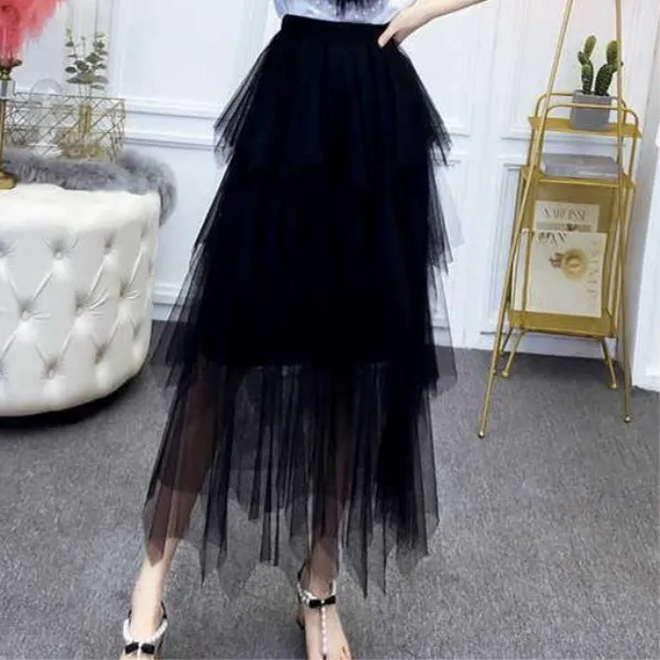 skirts for women 2021 New Spring Summer Autumn Women's High Waist Gauze Irregular Half Body Slim Girl's Pompous Skirt sequin skirt Skirts