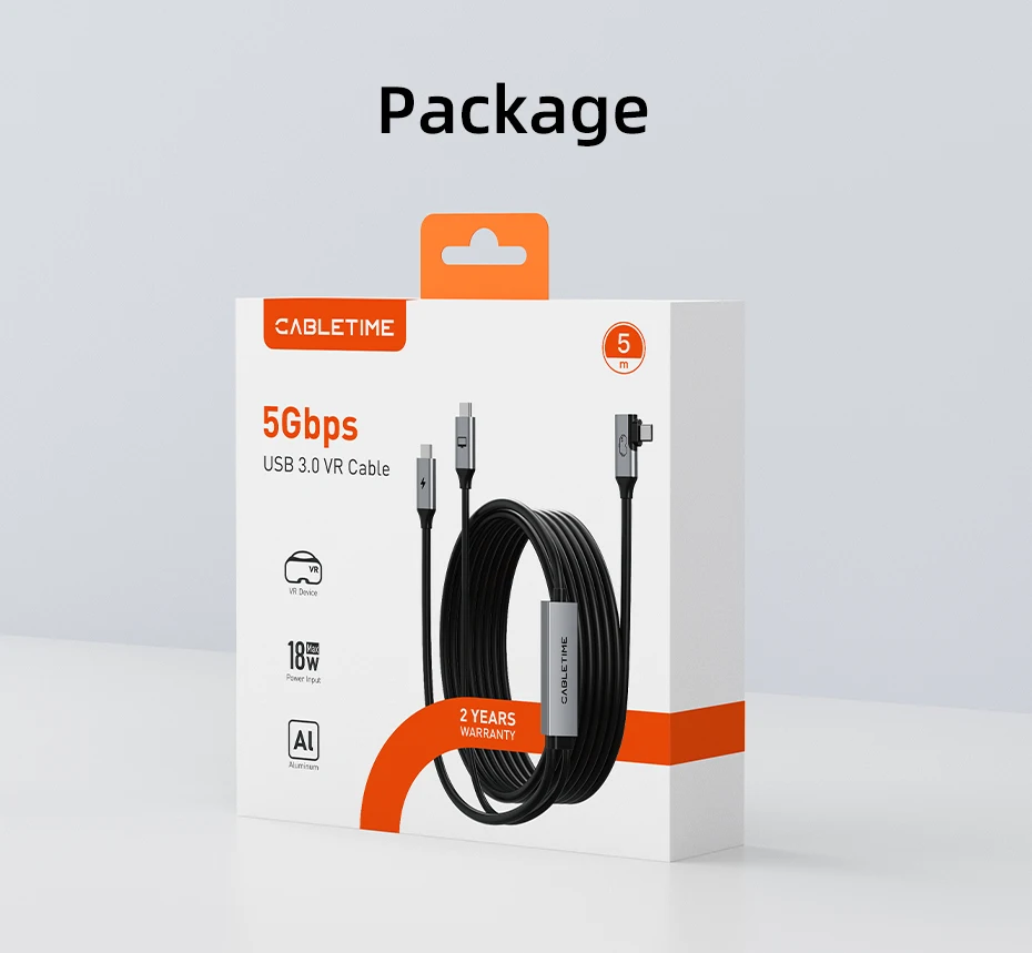 CABLETIME VR-Link-Kabel 16FT mit 18W Ladefunktion – Kompatibel mit Meta Quest 3S/3/2/Pro, Oculus Quest, Pico 4, PC VR, Steam VR – Detail 13