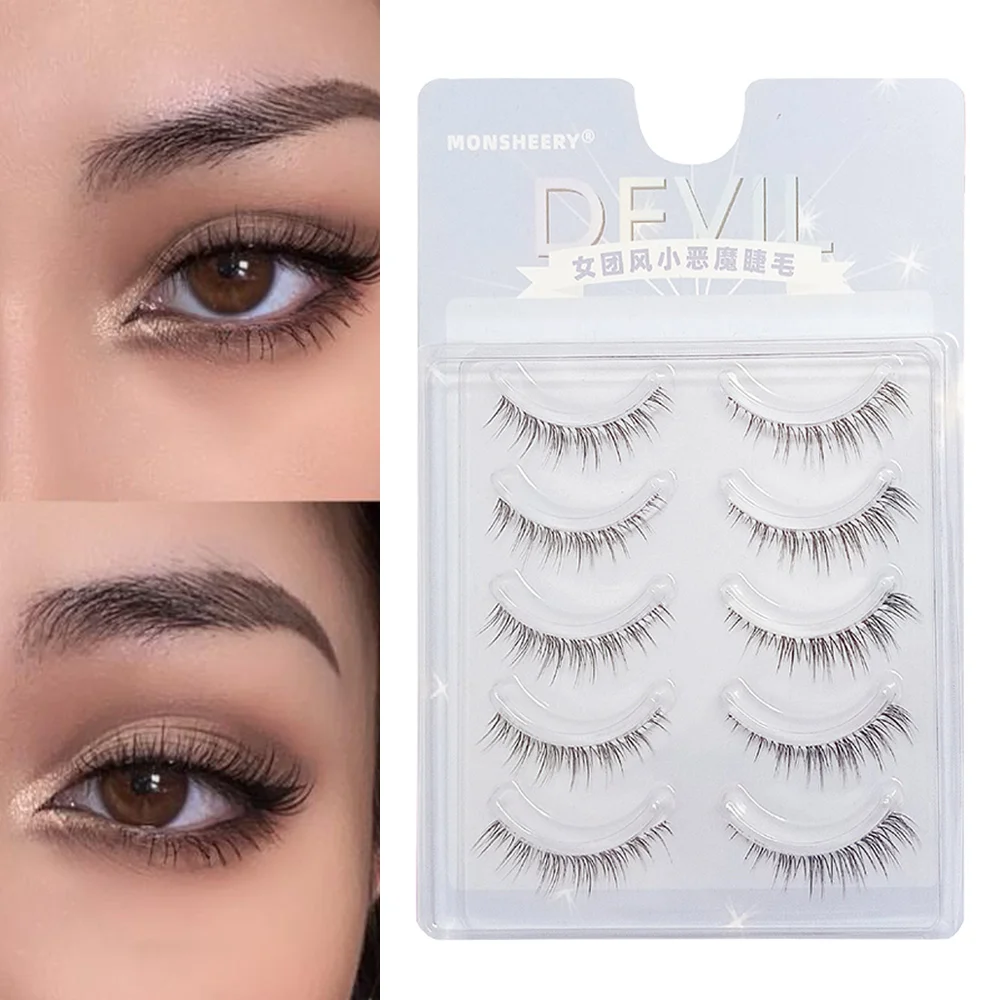 

Transparent Stem False Eyelashes 5 Pairs Natural Slim Little Devil Fake Lashes Nude Lashes Extension Curly Enlarged Eyes Lash