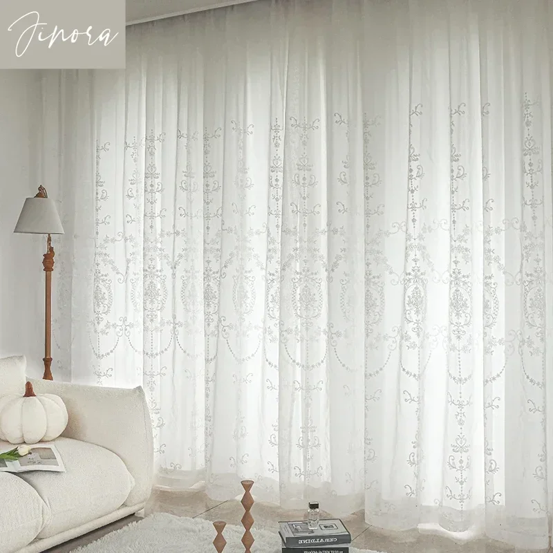 White Embroidered Tulle Curtains for Living Room Luxury European Sheer Curtain for Hall Rideaux Voilage Treatment Home Customize