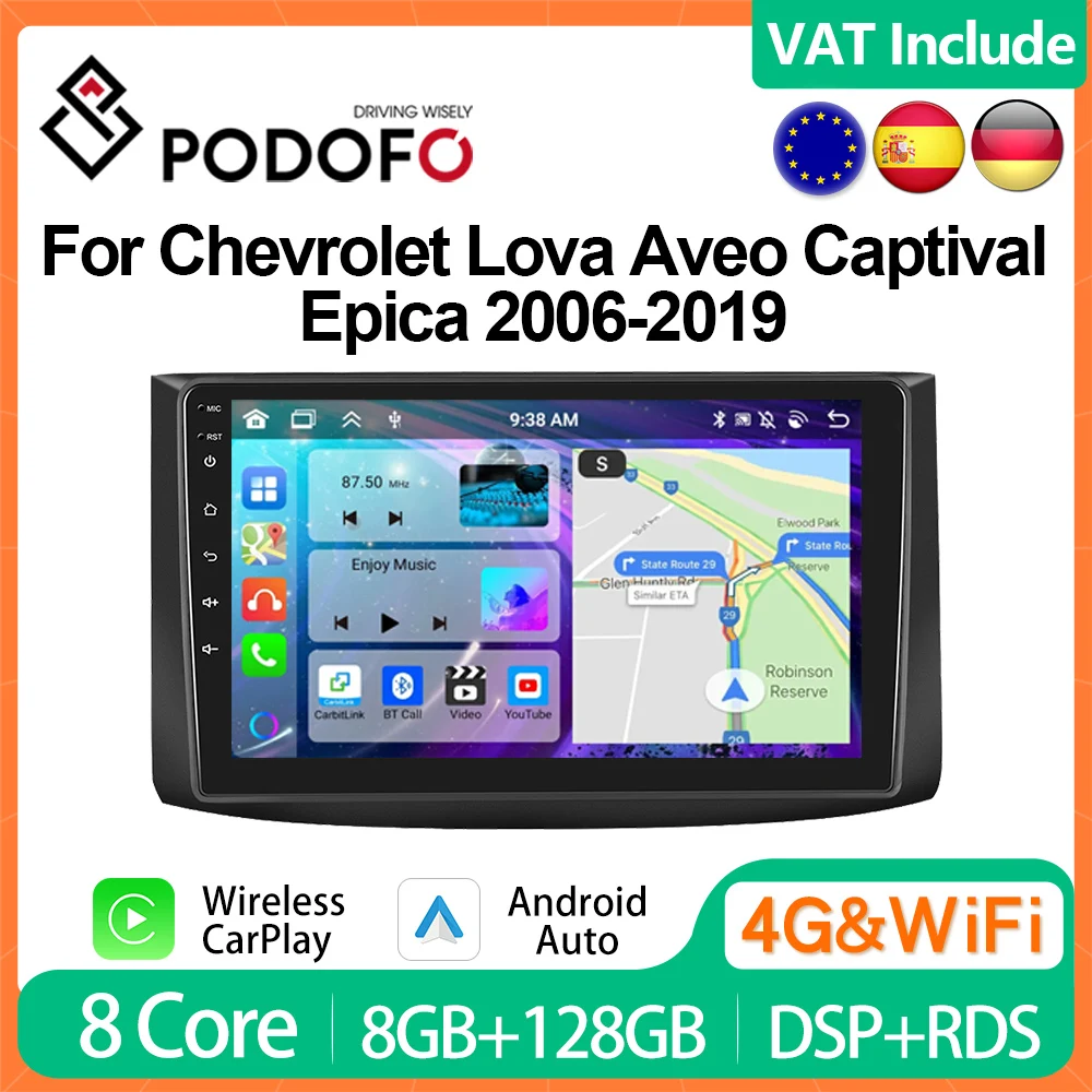 Podofo Carplay Autoradio Android Per Chevrolet Lova Aveo Captival Epica 2006-2019 Lettore Multimediale Intelligente 4G Stereo