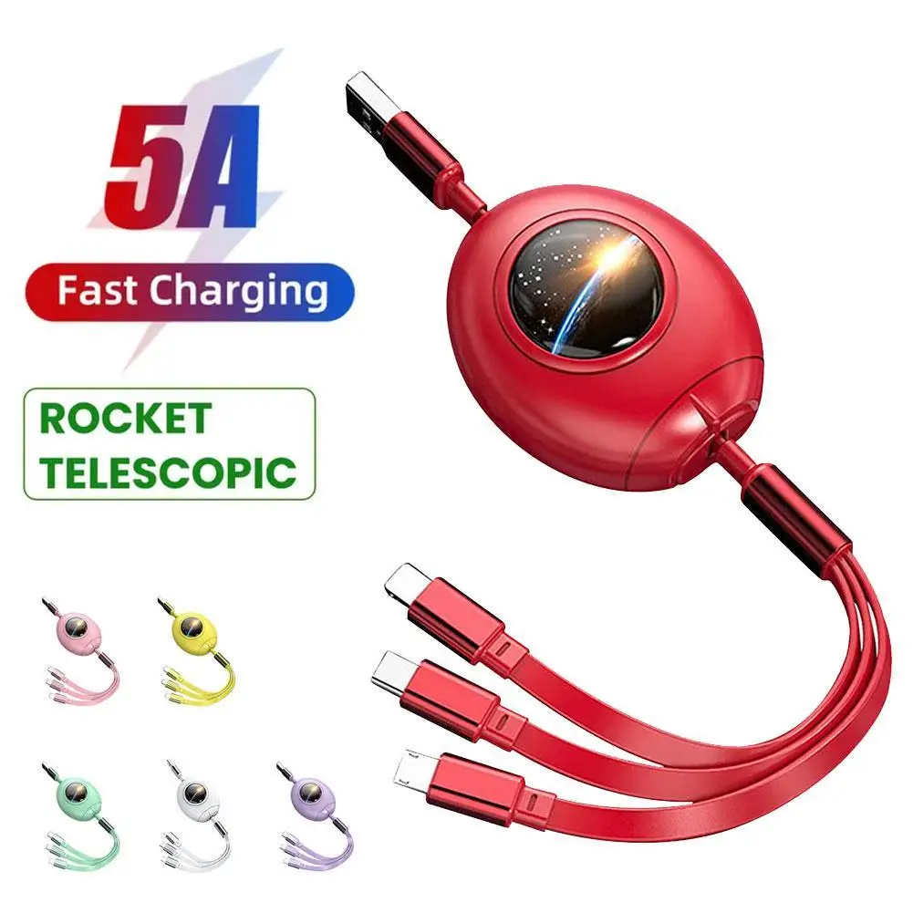 

Space Module One Drag Three Data Cable Telescopic Multi Head Charging Cable 5A Fast Charging Gift Cable For Apple And Android
