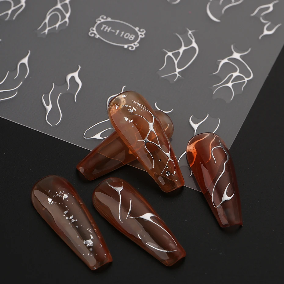 3D Metalic Line Nail Stickers Sliver Thorns Vine Curve Stripe Lines Tape Swirl Sliders Manicure Adhesive Nail Art Decals 6