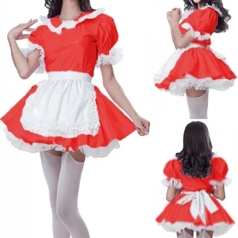 

New Fashion Collar for Girls Sweet and Classic SissyPVC Flip Collar Independent Apron Role Playing Bubble Sleeves Party Dress