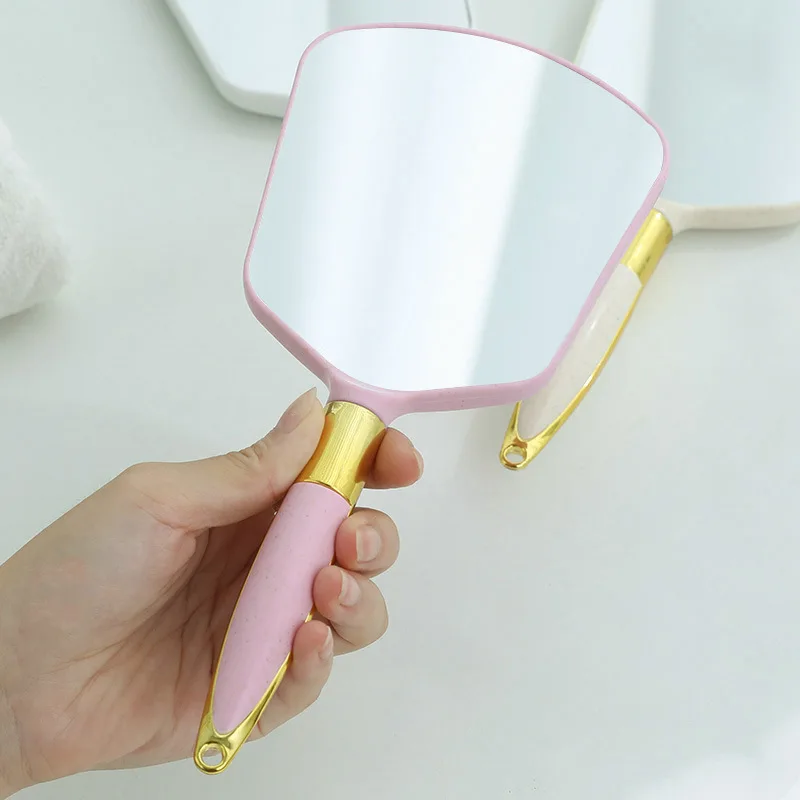 GU269 Hand Hold Cosmetic Mirror with Handle for Gifts Cute Pink White