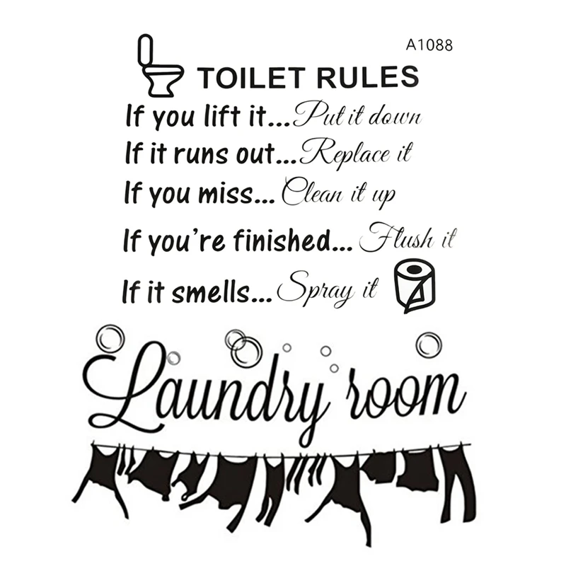 Toilet Rules Bathroom Removable Wall Sticker Vinyl & "Laundry Room