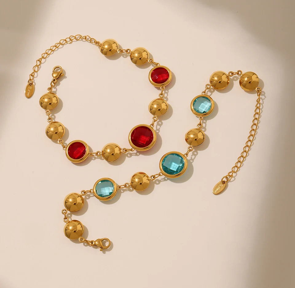 6 Farben facettiertes tschechisches Glaskristall-Halskettenarmband aus Edelstahl, 18 Karat vergoldete Kettenhalsketten, Armbänder für Frauen – Detail 7