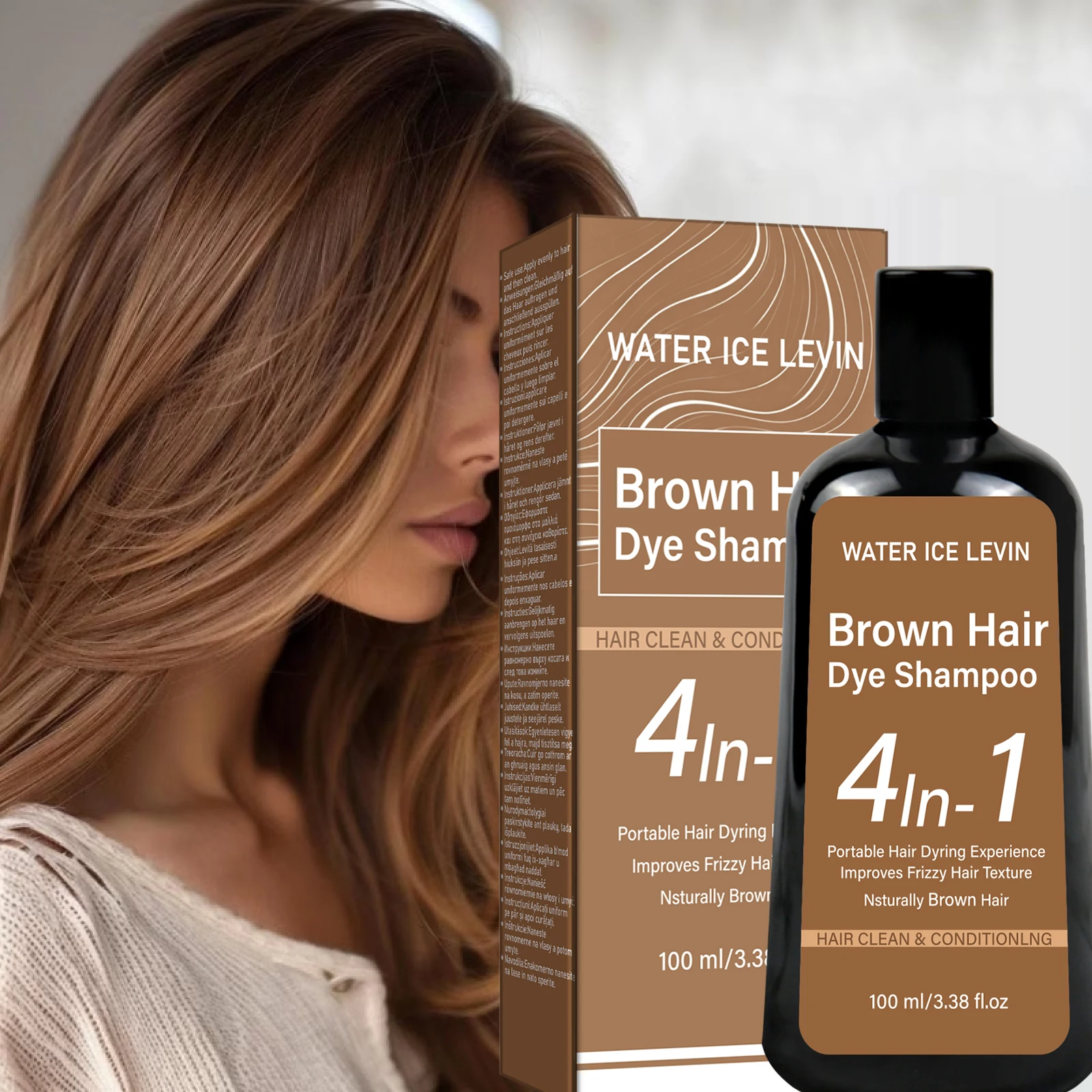 Shampoo colorante per capelli 4 in 1, colore castano naturale, con olio di ginseng e zenzero, nutriente, lisciante, anti-crespo, portatile, 100ml
