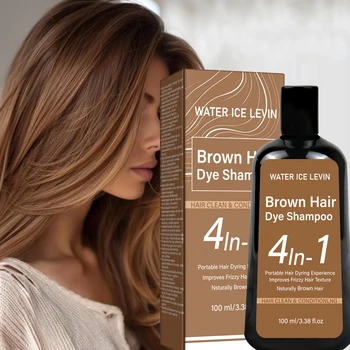 Shampoo colorante per capelli 4 in 1, colore castano naturale, con olio di ginseng e zenzero, nutriente, lisciante, anti-crespo, portatile, 100ml