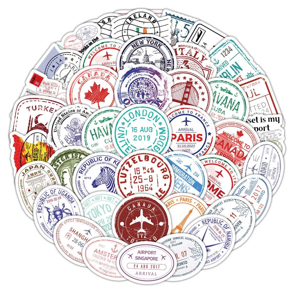10/50PCS Reisepass Stempel Cartoon Graffiti Aufkleber Dekorative Koffer Handy Fall Wasser Tasse Gitarre Auto Wasserdicht Aufkleber