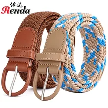 

Women's Casual Metal Buckle Luxury Men's Brand Belt Tactical Woven Fashion Military Outdoor Elastic Expandable Belt Jeans 105cm