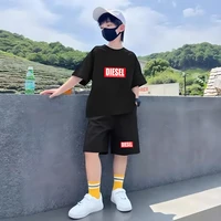 Ensemble T-shirt et bas pour enfants, 2 pièces, noir, pour filles et garçons de 3 à 12 ans, ensemble décontracté pour enfants, imprimé de marque, T-shirt d'été respirant et cool 4