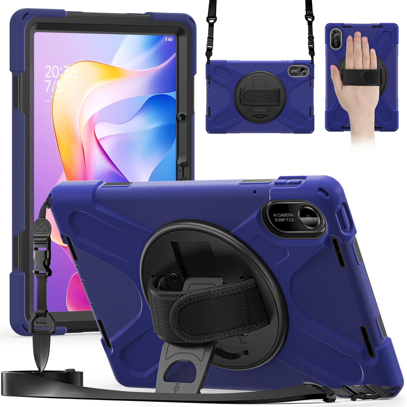 Kids Shockproof Tablet Case with Stand, Strap, and Protective Film
