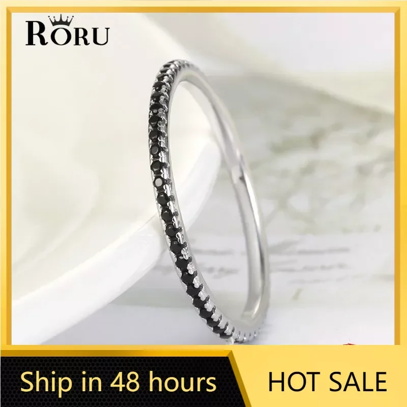 925 Sterling Silver Jewelry Shiny Zircon Women's Rings Black White Paired Ring Solid Bands Fine Minimalism Monaco silver ring silver rings