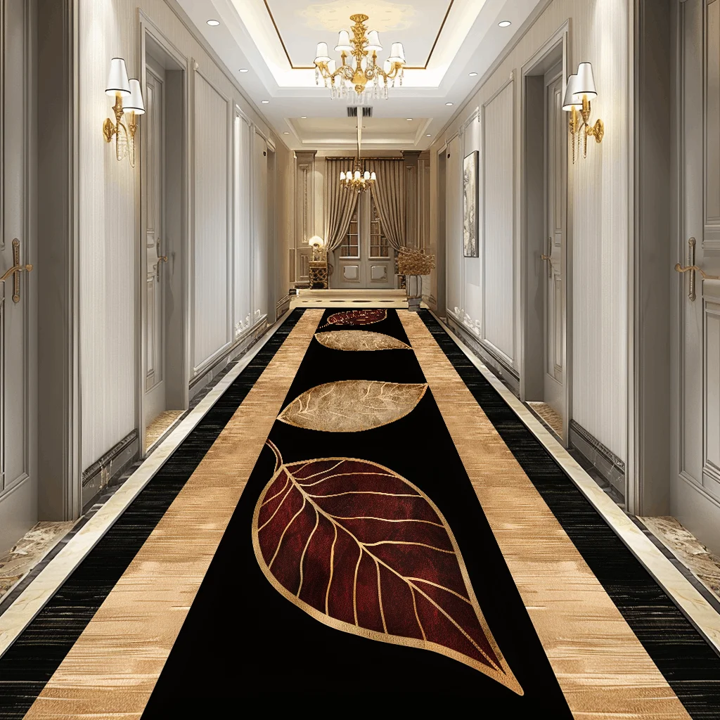 Luxury 3D Golden Leaf Pattern Long Corridor Carpet Room Decoration Hallway  Rug Non-slip Hotel Runner Carpets Stairway Floor Mat 3
