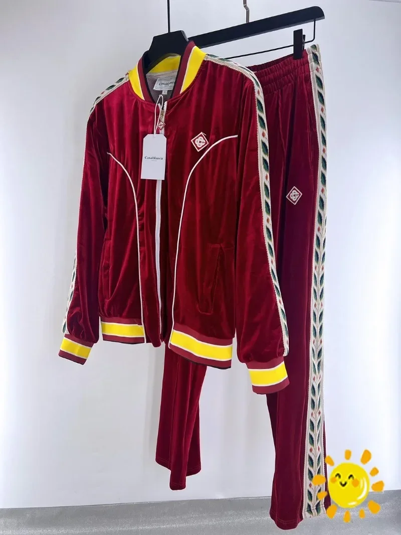 

New Quality Red Casablanca Jacket Women Men 1:1 Top Version Coat Ear of Wheat Ribbon Oversize Clothing