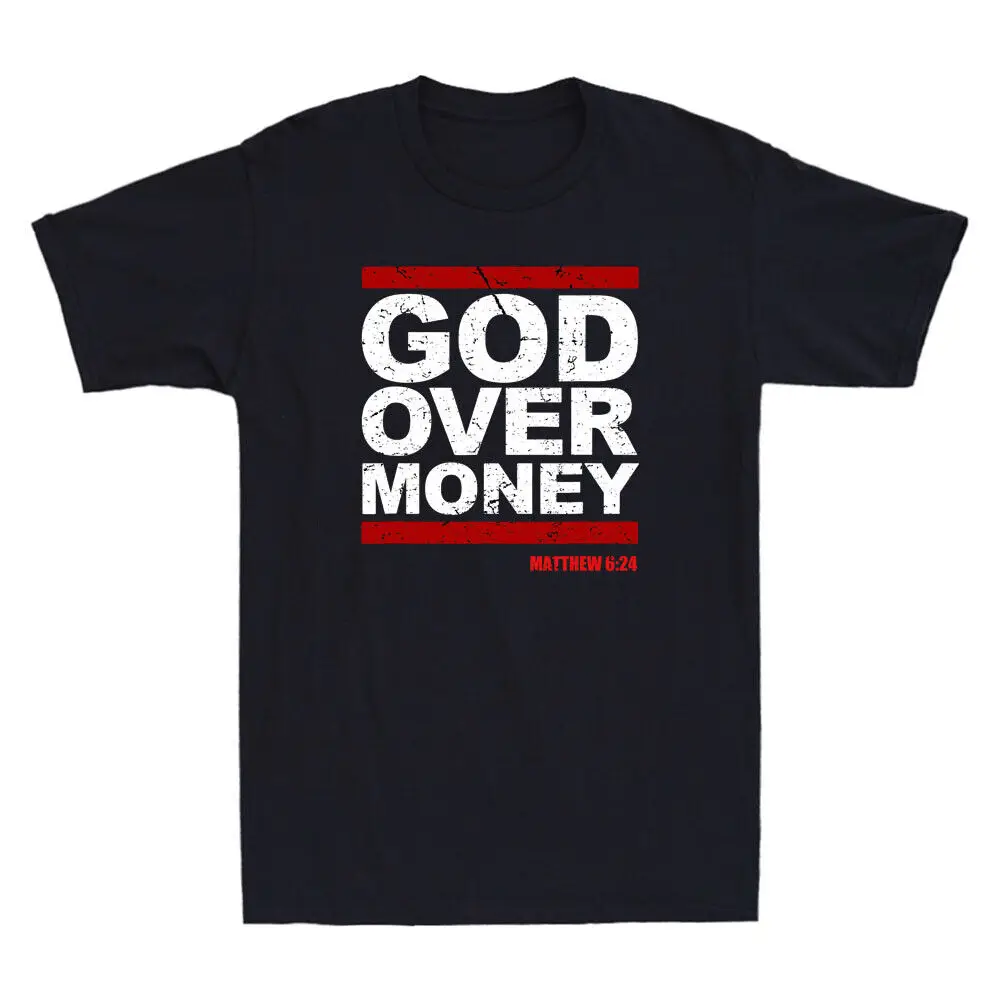 

Винтажная Мужская футболка с надписью «God Over Money» из Матфея 6:24