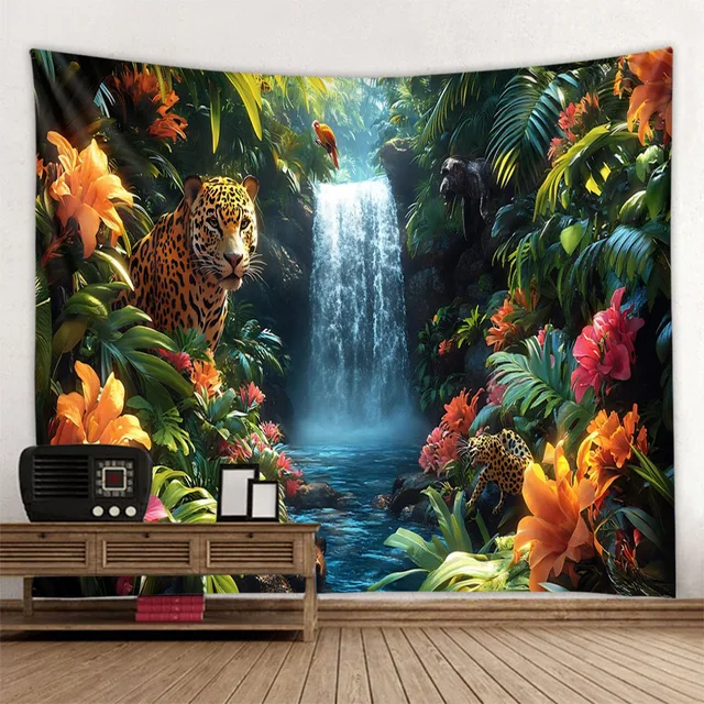 Tapisserie d'art d'oiseau de la jungle, scène psychédélique, décoration de maison, tenture murale Hippie Boho, décor de pièce esthétique, décor mural de maison, tapis de Yoga 6