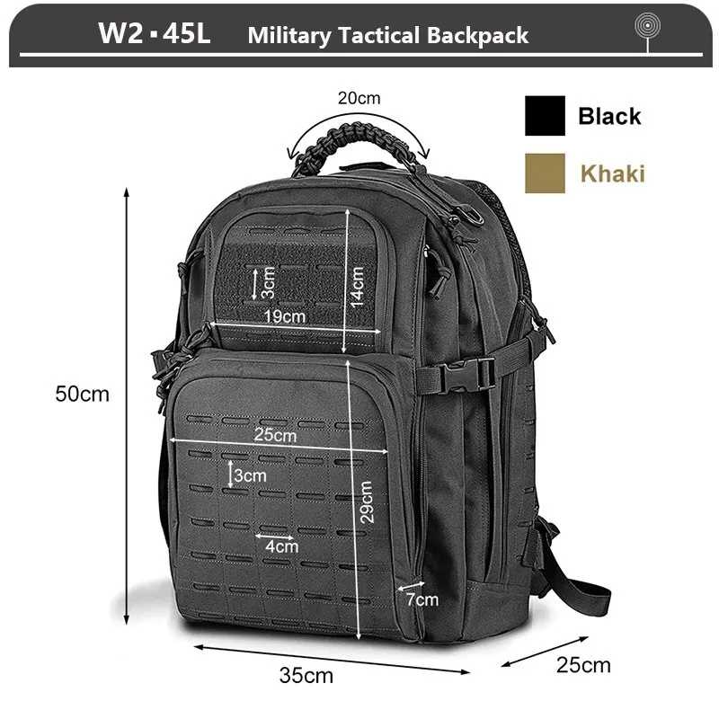 Tactical Backpack 3 Day Assault Pack Molle Bag 38/45L Large Outdoor Waterproof Hiking Camping Travel 600D Rucksack Men Fishing for tactical backpack