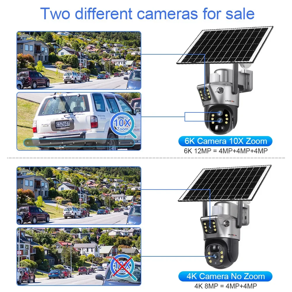 12MP Dual Screen 4G SIM Solar Camera Wifi Outdoor 10XZoom PTZ IP Camera PIR Huma