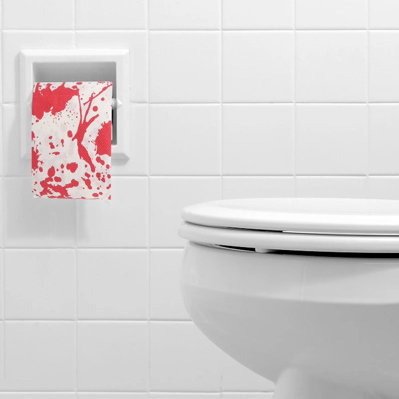 Bloodstain Scary Printed Roll Paper Red Toilet Paper for Bathroom Decor and Halloween Party Supplies
