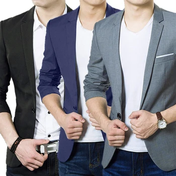 Men Blazers Slim Autumn Suit Business Formal Party Male Suit One Button Lapel Casual Long Sleeve Pockets Top Plus Size 1